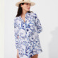 Mujer Autros Estampado - Vestido camisero de lino con estampado Cherry Blossom para mujer, Mar azul detalles vista 3