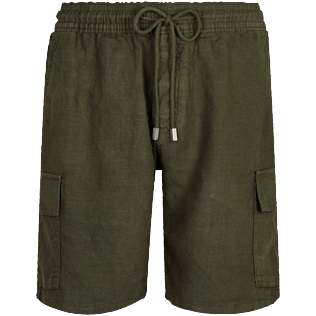 Herren Andere Uni - Einfarbige Leinen-Bermudashorts mit Cargotaschen für Herren, Pepper front Herren Andere Uni - Einfarbige Leinen-Bermudashorts mit Cargotaschen für Herren, Pepper front