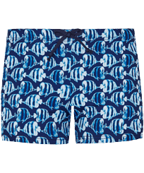 Batik Fishes Badeshorts für Jungen Marineblau Vorderansicht