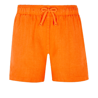 Niños Autros Liso - Bermudas en lino de color liso para niño, Azafran front Niños Autros Liso - Bermudas en lino de color liso para niño, Azafran front