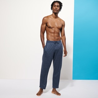 Men Others Solid - Unisex Linen Pants Solid, Navy heather front worn view