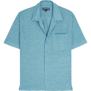 Unisex Linen Jersey Bowling Shirt Solid Heather azure vista frontal