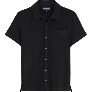 Solid Unisex-Bowling-Hemd aus Frottee Schwarz Vorderansicht