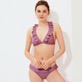 Mujer Halter Estampado - Top de bikini anudado alrededor del cuello con volante y estampado Indian Ceramic para mujer, Pink berries frontworn Mujer Halter Estampado - Top de bikini anudado alrededor del cuello con volante y estampado Indian Ceramic para mujer, Pink berries frontworn
