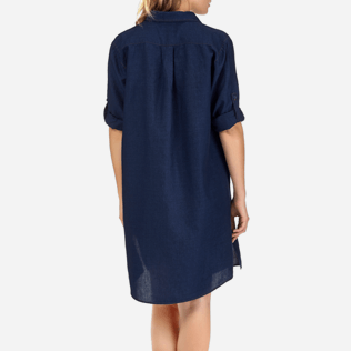 Women Dresses Solid - Indigo Long Linen Shirt, Indigo supp2 Women Dresses Solid - Indigo Long Linen Shirt, Indigo supp2