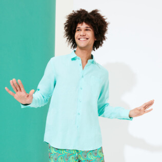 Hombre Autros Liso - Camisa de lino lisa para hombre, Laguna supp3 Hombre Autros Liso - Camisa de lino lisa para hombre, Laguna supp3