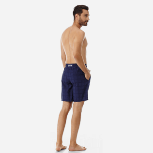 Hombre Autros Gráfico - Bermudas tipo cargo de algodón con estampado Carreaux para hombre, Azul marino backworn Hombre Autros Gráfico - Bermudas tipo cargo de algodón con estampado Carreaux para hombre, Azul marino backworn