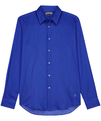 Unisex cotton voile Shirt Solid Purple blue front view