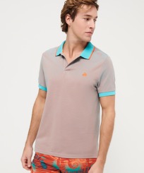 Men Changing Cotton Pique Polo Shirt Solid Guava front worn view
