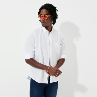 Hombre Autros Liso - Camisa en terciopelo de color liso para hombre, Blanco detalles vista 2