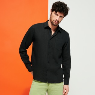 Homme AUTRES Uni - Chemise en Lin homme unie, Noir frontworn Homme AUTRES Uni - Chemise en Lin homme unie, Noir frontworn