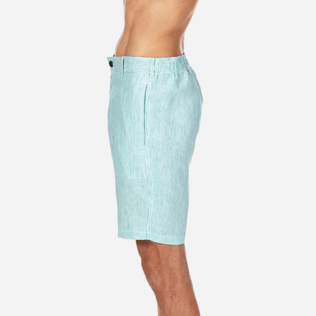 Men Shorts Graphic - Men Straight Linen Bermuda Shorts Micro Stripes, Veronese green supp3 Men Shorts Graphic - Men Straight Linen Bermuda Shorts Micro Stripes, Veronese green supp3