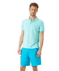 Men Others Solid - Men Terry Polo Shirt Solid, Lagoon front worn view