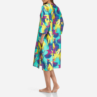 Women 052 Printed - Women Long Twill Silk Tunic Dress Birds of Paradise, Veronese green backworn Women 052 Printed - Women Long Twill Silk Tunic Dress Birds of Paradise, Veronese green backworn