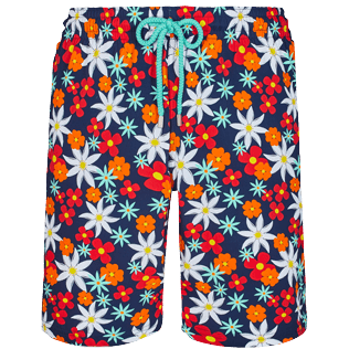 Men Long classic Printed - Men Swim Trunks Long 1977 Spring Flowers, Navy front Men Long classic Printed - Men Swim Trunks Long 1977 Spring Flowers, Navy front