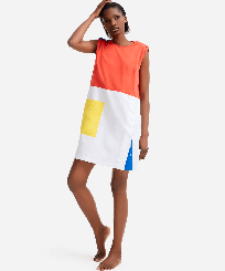 Women Others Solid - Women multicolor sleeveless dress - Vilebrequin x JCC+ - Limited Edition, White front worn view
