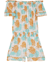 Women Others Printed - Women Playsuit Iridescent Flowers of Joy- Vilebrequin x Poupette St Barth, Terracotta front view