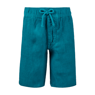 Niños Autros Liso - Bermudas cortas de lino con estampado liso para niño, Pinos front Niños Autros Liso - Bermudas cortas de lino con estampado liso para niño, Pinos front