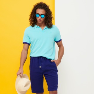 Men Others Graphic - Men Linen Bermuda Shorts Rayures, Purple blue details view 3