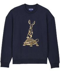 Men Cotton Sweatshirt Embroidered The year of the Rabbit Navy front view
