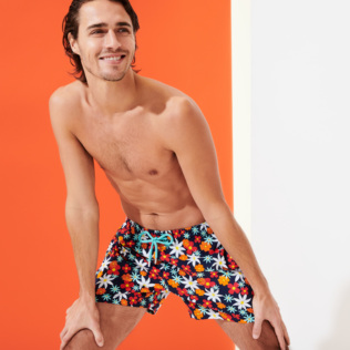 Men Stretch classic Printed - Men Stretch Swimwear 1977 Spring Flowers, Navy frontworn Men Stretch classic Printed - Men Stretch Swimwear 1977 Spring Flowers, Navy frontworn