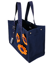Others Embroidered - Large Beach Bag Fleurs 3D, Navy front worn view