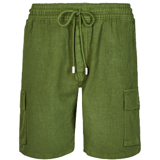 Herren Andere Uni - Einfarbige Leinen-Bermudashorts mit Cargotaschen für Herren, Sycamore front Herren Andere Uni - Einfarbige Leinen-Bermudashorts mit Cargotaschen für Herren, Sycamore front