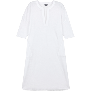 Damen Andere Uni - Langes Solid Tunikakleid aus Leinenjersey für Damen, Weiss front Damen Andere Uni - Langes Solid Tunikakleid aus Leinenjersey für Damen, Weiss front