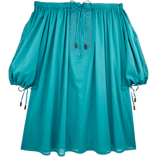 Mujer Autros Liso - Vestido de gasa de algodón con hombros descubiertos para mujer, Pinos front Mujer Autros Liso - Vestido de gasa de algodón con hombros descubiertos para mujer, Pinos front
