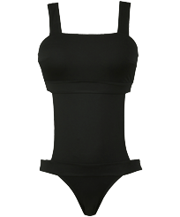 女款 Trikini 纯色 - 女士纯色三点式连体泳衣, Black 正面图