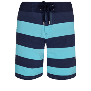 Hombre Cintura plana Gráfico - Bañador largo con estampado Flat Belt Bicolor Stripes para hombre, Lazulii blue front Hombre Cintura plana Gráfico - Bañador largo con estampado Flat Belt Bicolor Stripes para hombre, Lazulii blue front