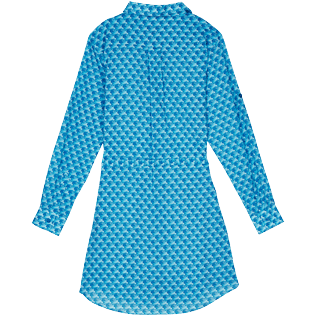 Women Others Printed - Women Cotton Shirt Dress Micro Waves, Lazulii blue back view