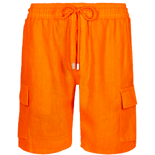 Men Others Solid - Men Cargo Linen Bermuda Shorts Solid, Apricot front view