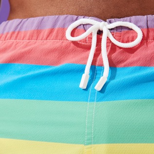 Men Fitted Graphic - Men Swim Trunks Vintage 1974 Multicolore Stripes, Multicolor details view 1