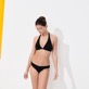 Mujer Braguitas Liso - Braguita de bikini de talle medio con estampado Plumes Jacquard para mujer, Negro vista frontal desgastada