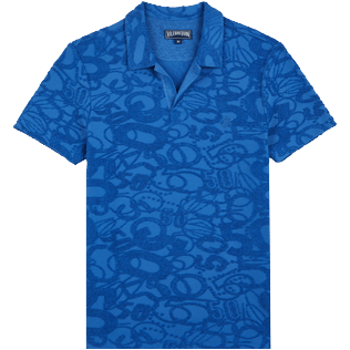 Men Others Solid - Men Terry Jacquard Polo Shirt Solid, Sea blue front view