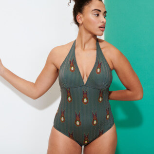 Women One piece Printed - Women Halter One-piece Swimsuit Paon Paon, Navy frontworn Women One piece Printed - Women Halter One-piece Swimsuit Paon Paon, Navy frontworn