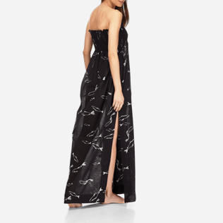 Women Others Printed - Women Long Bustier Cotton Voile Dress Fish Dance, Black backworn Women Others Printed - Women Long Bustier Cotton Voile Dress Fish Dance, Black backworn
