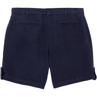 Women Others Solid - Solid Linen Bermuda shorts, Navy back Women Others Solid - Solid Linen Bermuda shorts, Navy back