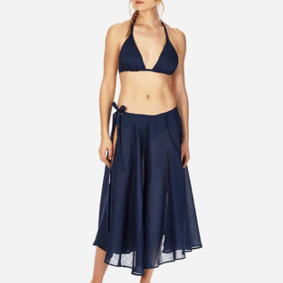 Donna Altri Unita - Gonna pareo lunga donna in voile di lino tinta unita, Blu marine supp1 Donna Altri Unita - Gonna pareo lunga donna in voile di lino tinta unita, Blu marine supp1
