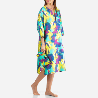 Women 052 Printed - Women Long Twill Silk Tunic Dress Birds of Paradise, Veronese green supp3 Women 052 Printed - Women Long Twill Silk Tunic Dress Birds of Paradise, Veronese green supp3