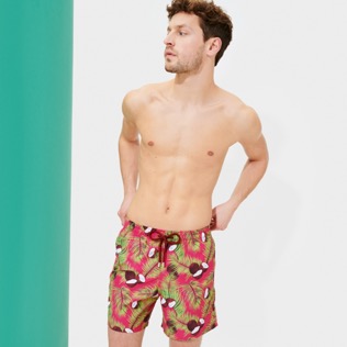 Men Classic Printed - Men Swim Trunks 2006 Coconuts, Shocking pink front worn view