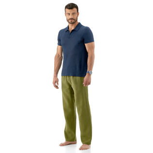 Hombre Autros Liso - Polo en punto de lino liso, Azul marino frontworn Hombre Autros Liso - Polo en punto de lino liso, Azul marino frontworn