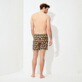 Men Classic Embroidered - Men Swim Trunks Embroidered Indian Ceramic - Limited Edition, Sapphire back worn view