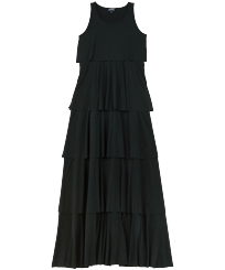 Donna Altri Unita - Vestito lungo donna con volant tinta unita, Nero vista frontale