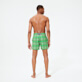 Men Classic Embroidered - Men Swim Trunks Embroidered Sweet Fishes - Limited Edition, Grass green back worn view