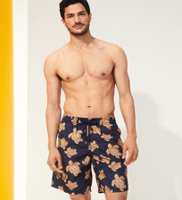Men Long classic Printed - Men Swimwear Long Sand Turtles, Navy front worn view