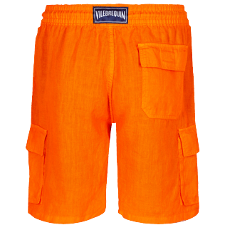 Men Others Solid - Men Cargo Linen Bermuda Shorts Solid, Apricot back view