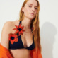 Damen Halter Bestickt - Fleurs 3D Neckholder-Bikinioberteil für Damen, Marineblau Details Ansicht 2