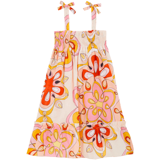 Niñas Autros Estampado - Vestido de algodón con estampado Kaleidoscope para niña, Camellia vista frontal